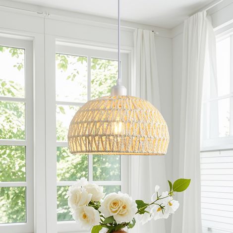 Suspension Tressée – Bohème – Dôme – Blanc Crème – Pour Salle à Manger, Îlot Cuisine – Style Côtier – Pour Chambre Bébé, Entrée, Chambre – E27(Ampoule non incluse) (1/5)