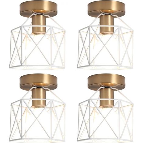 4x Plafonnier Industriel en Cage,Lampe de Plafond Vintage Abat-jour Design Carré E27 Luminaire Style Edison pour Salon (1/5)