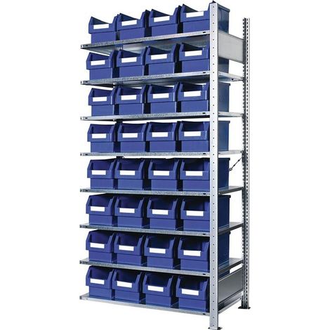 Steckregal H2000xB1000xT400mm Anbauregal 8 Stahlböden 32 x Gr. 3 blau
