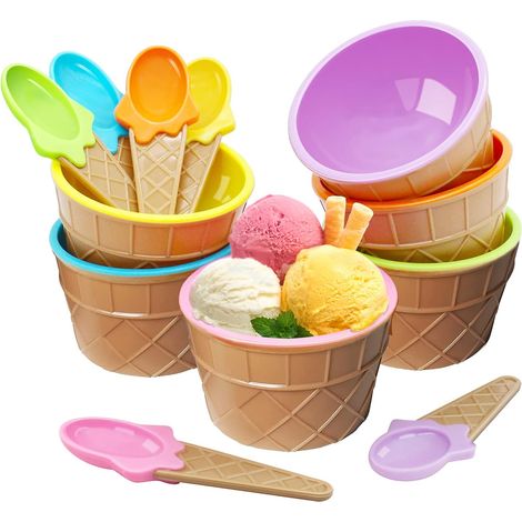 Bols de Crème Glacée avec Cuillères 6 Pcs Tasses de Yaourt Congelé Couleur de Bonbon en Plastique Durable Belle Bol à Dessert Bricolage Outils de Crème Glacée-Fei Yu (1/4)