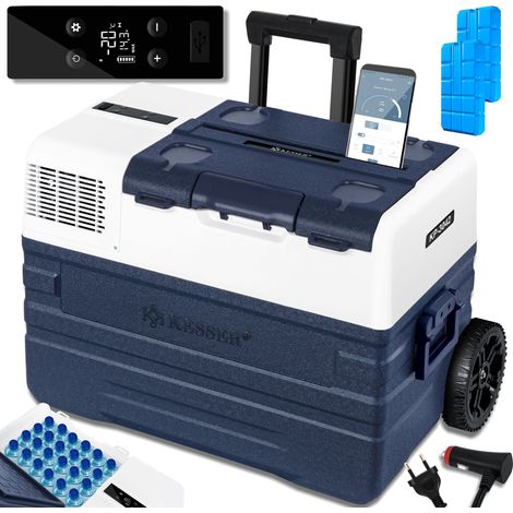KESSER® Nevera de compresor con congelador eléctrico  Con control APP Conexión USB 12/24 V 230V  + ruedas telescópicas Nevera Refrigeración hasta -20 °C  Azul marino / 42 litros (1/5)