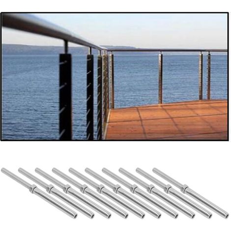 10 tiges droites en acier inoxydable avec connecteurs à vis et connecteurs pour câbles métalliques M6/3 mm (1/5)