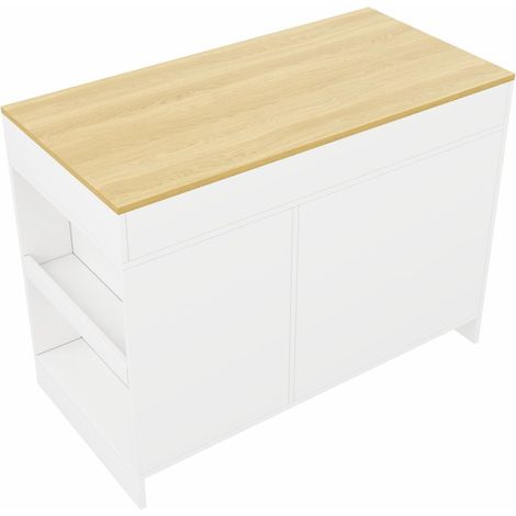 Îlot de cuisine 120 x 60 x 90 cm 3 tiroirs rangement à épices tablette réglable double compartiment rangement spacieux animaux blanc (1/5)