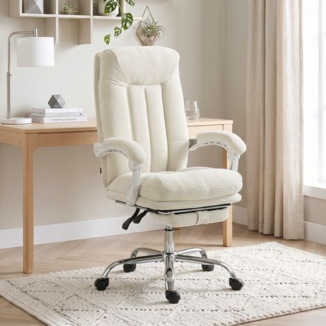 Chaise Bureau Ergonomique, Fauteuil de Bureau Inclinable en Chenille, Hauteur Réglable, Repose-Pieds, Crème (1/5)