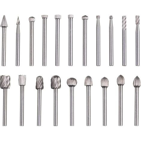 Juego de 20 fresas rotativas de carburo de tungsteno HSS con vástago de 3 mm para herramientas rotativas Dremel para carpintería, tallado, grabado y taladrado.