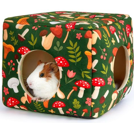 1 Maison pour petits animaux, 2 entrées, peluche douce, lavable en machine, nid et cachette, pour cochon d'Inde lapin hamster (1/5)