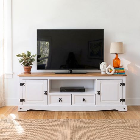 Mercers Furniture Corona White Wax Large Widescreen TV Unit (1/5)