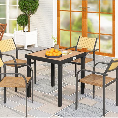 Mesa de jardín 78 x 78 x 74 cm con tablero efecto madera y estructura de aluminio OKWISH (1/5)