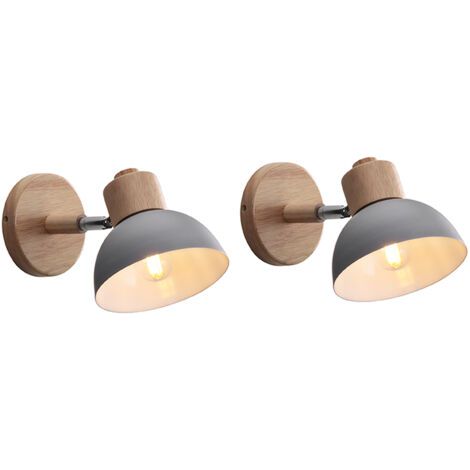 royaluxe- (2X) 15CM Applique Murale Rétro Moderne Applique Murale En Bois Et Métal Lampe Murale Nordique Simple, Angle Réglable, (Gris) (1/5)