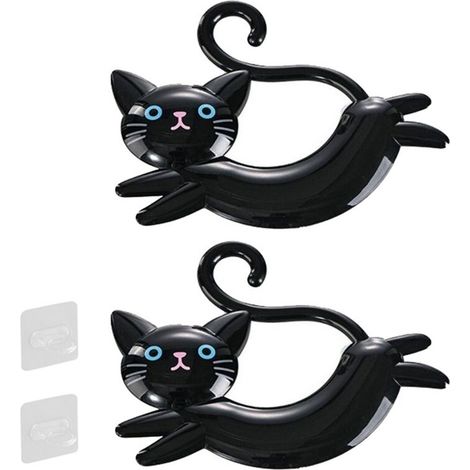 Wandhandtuchhalter in Katzenform, niedlicher Handtuchhalter ohne Bohren, Handtuchstange mit Cartoon-Motiv für die Tür, Schwarz (1/4)