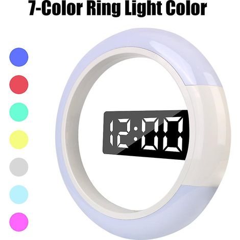 Horloge murale LED 12 pouces avec télécommande, finition miroir, réveil de bureau, veilleuse à 7 températures de couleur, affichage numérique (1/5)