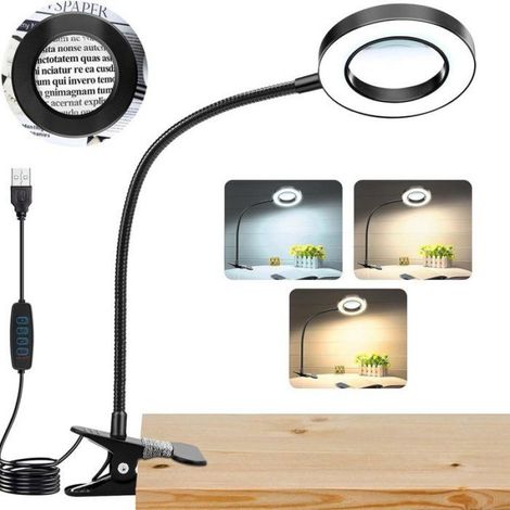 Loupe Lumineuse LED 5X - Lampe De Bureau À Pince - Réglable En Intensité Et Couleur - Pour Manucure Beauté Lecture Réparation (1/5)