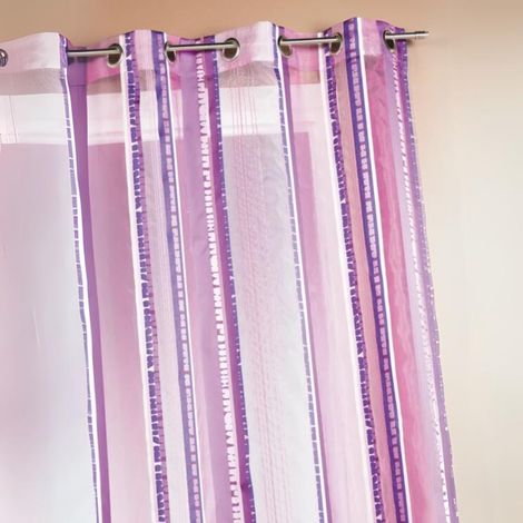 Voilage en organza jacquard à rayures verticales colorées Prune 140x260 cm