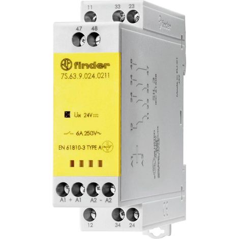 Finder 7S.63.9.024.0211 Relè di accoppiamento Tensione nom.: 250 V Corrente di commut. max.: 6 A 2 NA, 1 NC 1 pz.