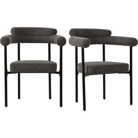 Lot de 2 chaises de salle à manger modernes et sobres en tissu suédine gris foncé, assises anneau confortables, adaptées à la salle à manger, au salon et au bureau, disponibles en plusieurs couleurs (1/5)