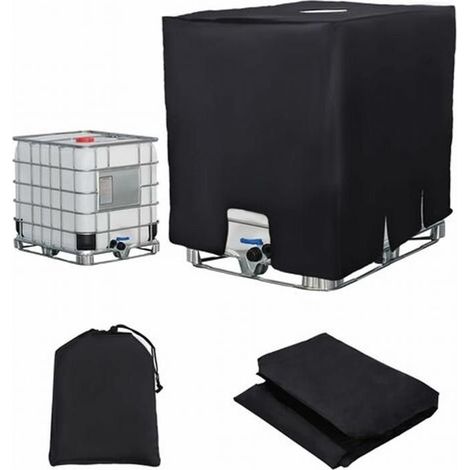 Housse pour cuve IBC 1000L avec bâche, protection UV et anti-poussière (120 x 100 x 116 cm, noire) (1/5)