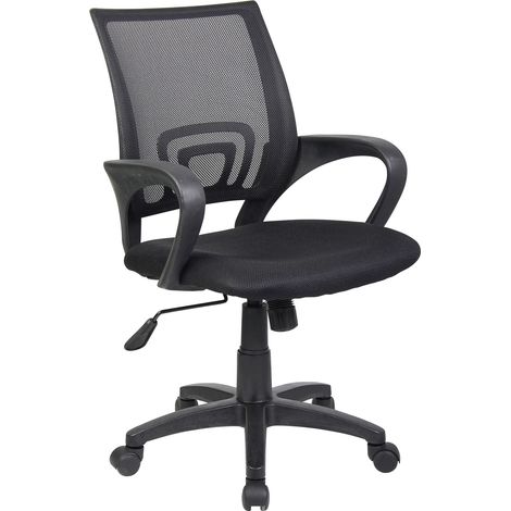 Chaise à roulettes Lismore, Chaise de travail en maille avec accoudoirs, Siège de bureau ergonomique, 59x54h90/100 cm, Noir (1/4)