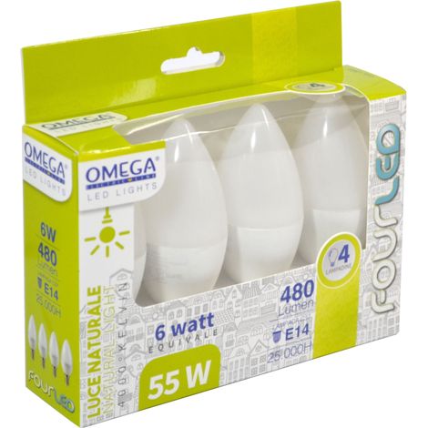 SET 4 LAMPADINE A LED LUNGA DURATA ''CANDELA'' 6W 4000K 480LM E14 (1/4)