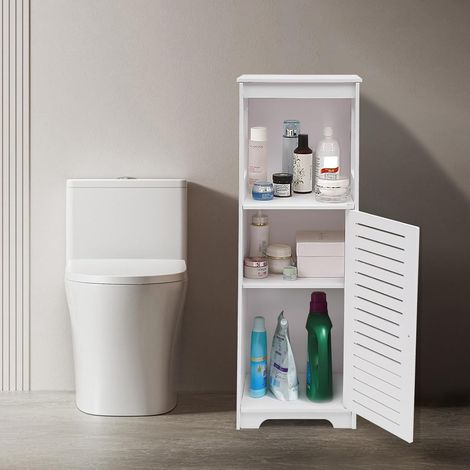 Badezimmerschrank, mit Tür 4 Ebenen Badezimmerschränke, Badschrank Schmal, Bad Schrank Stehend, Bathroom Furniture, für Badezimmern, Schlafzimmer und Wohnzimmer usw, 28×25×90cm, Weiß