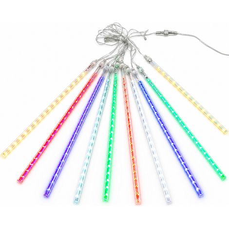 Guirlande LED Pluie de Météores Multicolore Extérieure, Tubes Suspendus sur Secteur, Lot de 10 (1/5)