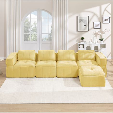 CHICFURN Divano modulare a U 344 x 162 x 67 cm giallo in poliestere