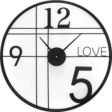 Reloj de Pared Grande Metálico LOVE TIME Color Negro  60 x 60 x 5cm - SpazioLuzio