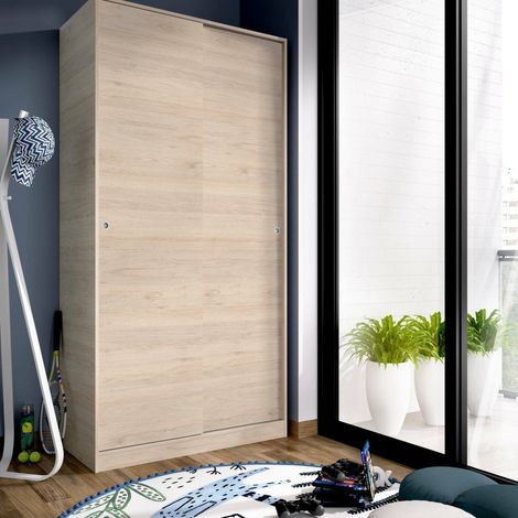 Dmora - Armario Kilimangiaro, Perchero para dormitorio, Armario con 2 puertas correderas, 100x50h204 cm, Roble (1/5)