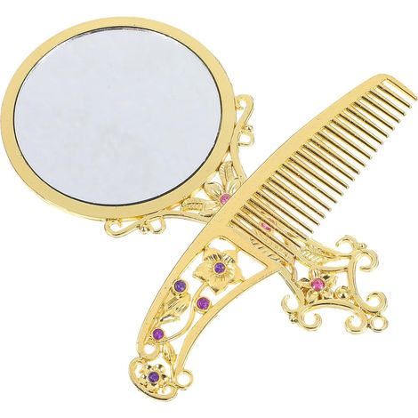 Miroir Vintage à Main avec Peigne en Alliage et Verre, Léger et Pratique, Design Floral Élégant, Voyage Maison Plusieurs Styles (1/5)