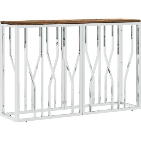 Table console，Table d'appoint，Bout de canapé，Meuble d'entrée acier inoxydable et bois massif de récupération