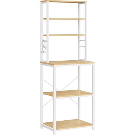 Vasagle – Étagère de cuisine 6 niveaux – Cadre en acier – Dimensions 40 x 60 x 167 cm – Couleur doré chêne et blanc nuage – Pour micro-ondes et machine à café