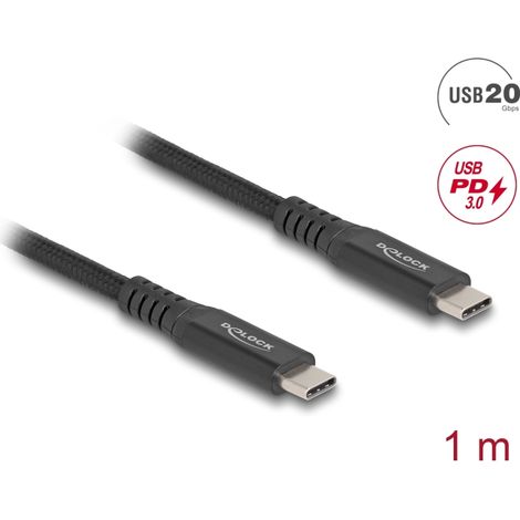 Delock Cable USB 20 Gbps USB Type-Câ¢ macho a macho PD 3.0 100 W E-Marker 1 m metal negro
