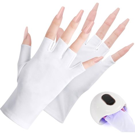 Guantes resistentes a los rayos UV para manicuras y decoración de uñas: protección para las manos sin dedos para lámparas UV (blancos).