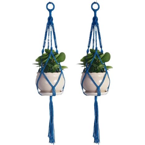 Lot de 2 Supports plantes macramé, Coton tissé flexible, Pour pots fleurs intérieur extérieur (1/5)