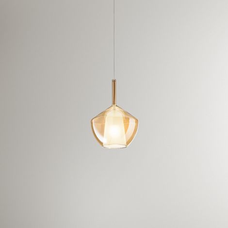 Suspension En Verre Borosilicate 20X27,5 Cm, Finition Ambre Transparent, Avec Câblage E27 Inclus, Série 10S48250 - Perenz, Luminaire Élégant. (1/2)