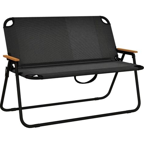 Chaise pliante respirante avec accoudoirs en bois et plastique, assise confortable et polyvalente pour tous les espaces, Noir et Naturel, 108x65x73cm (1/5)