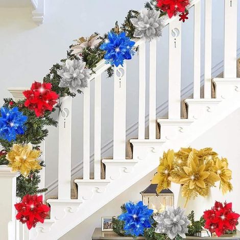 20Pcs Decoration Noel Fleur de Noel Artificielle Guirlande Noel Sapin de Scintillantes pour Arbre de Nol de coule GUIRLANDE DE NOEL (1/4)