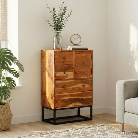 vidaXL Cassettiera Naturale 55 x 30 x 90 cm Legno di Acacia Massello