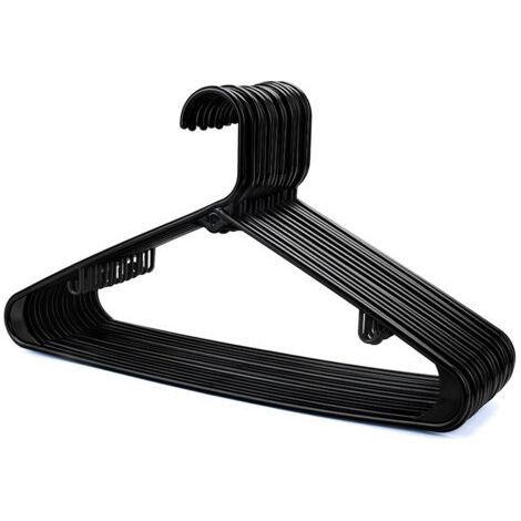 Lot de 20 cintres en plastique noir, robustes, pour porte-manteau, penderie et dressing. Cintre solide avec barre à pantalon et pinces, gain de place, 40 cm de large. (1/5)
