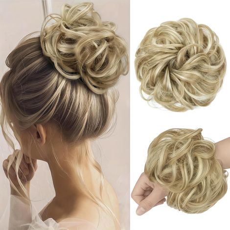 Natural Hair Bun, Curly Wavy Hair Extensions, Scrunchie, Large Synthetic Bun with a Messy Look for Women and Girls (1/5)