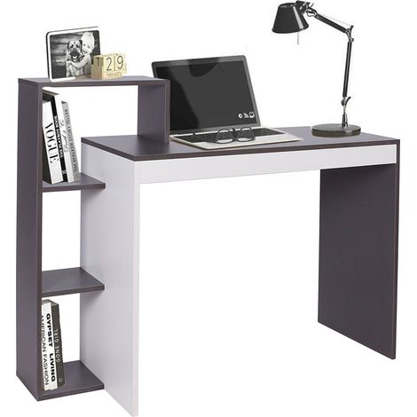 Scrivania Libreria 4 Ripiani Tavolo Porta Pc Computer Legno Casa Ufficio Grigio (1/5)