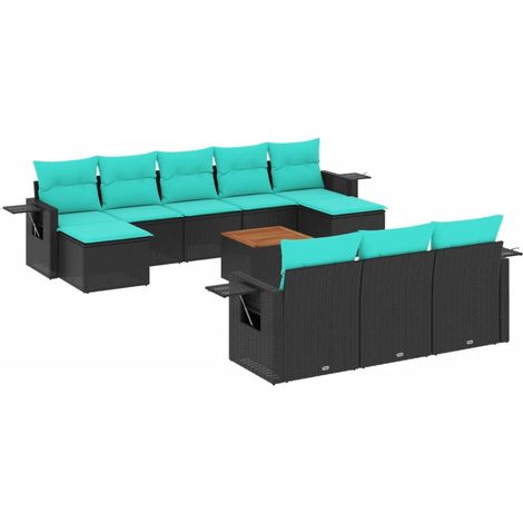 11-teiliges Gartensofa-Set mit Kissen, schwarzes Polyrattan vidaXL (1/5)