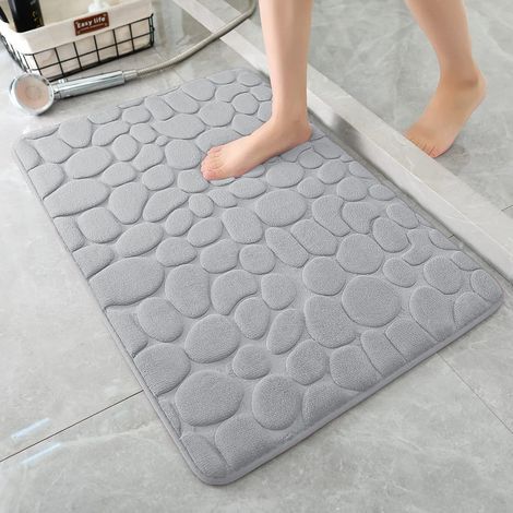 Tapis de Bain en Mousse à mémoire de Forme - Tapis de Douche Absorbant - Tapis de Bain décoratif - Tapis antidérapant pour Salle de Bain et Salon - 40 x 60 cm - Gris Clair (1/5)