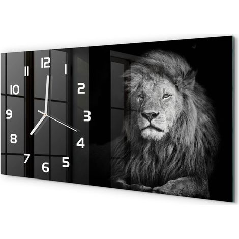 Horloge Murale Design Original 60x30 cm Verre Trempé Silencieuse Salon Portrait d'un lion (1/5)