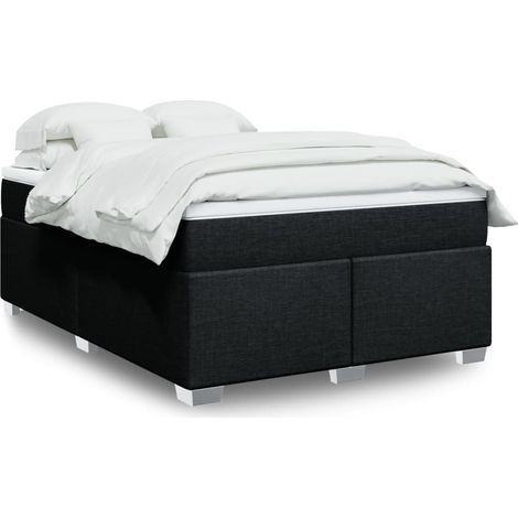 Ensemble lit avec sommier à lattes, matelas à ressorts ensachés et surmatelas 140x190 cm, cadre noir en tissu durable pour chambre (1/5)