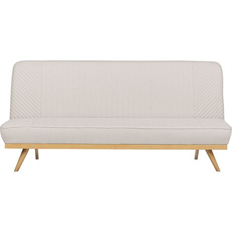 Sofá cama moderno de tela sin reposabrazos para 2 personas asiento y respaldo acolchados patas de metal con efecto madera beige Kalfafel