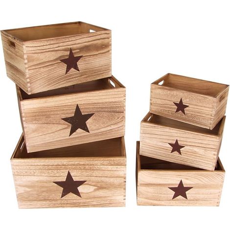 Deko-Holzkästen Stern 6er-Set Holzkiste Aufbewahrungskiste Aufbewahrungsbox Deko (1/3)