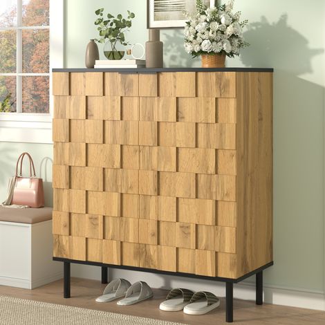 Mobile porta scarpe a 2 ante con ripiani regolabili, effetto legno, 80 x 35 x 91,5 cm (1/5)
