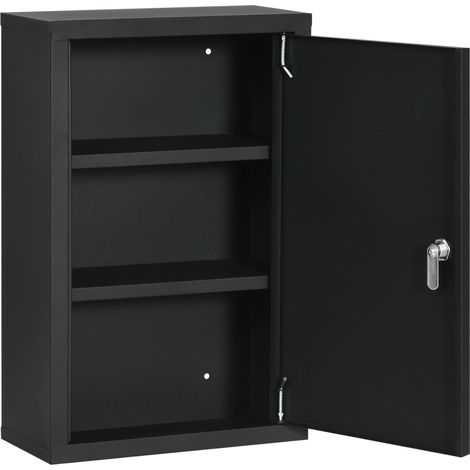 Armoire à pharmacie à 3 étagères avec serrure à clés, en acier, 30 x 14 x 46 cm, noire