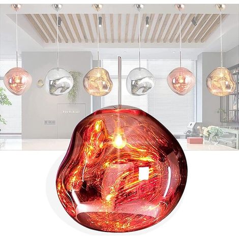 – Lustre boule en verre rouge 20cm – Suspension LED réglable 150cm – Culot E27 pour 5-10m² – Luminaire moderne pour salon et chambre (1/4)