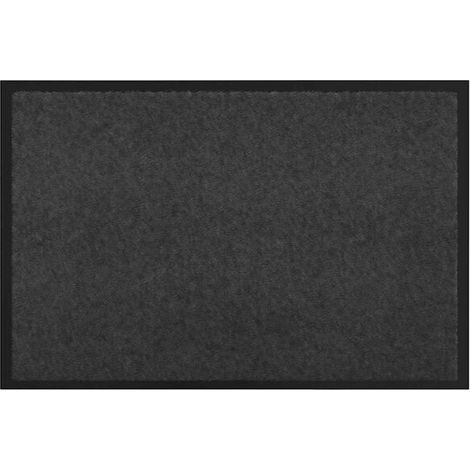 Paillasson gris anthracite, mesurant 60 x 40 x 1,2 cm, en tissu à motifs d'ours en peluche. (1/5)